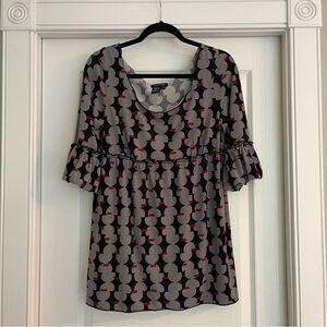 Chic Women's Black and Gray Scoop Neck Patterned Top Y2K
